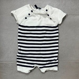 Janie and Jack White Striped Knit Romper with Navy Buttons